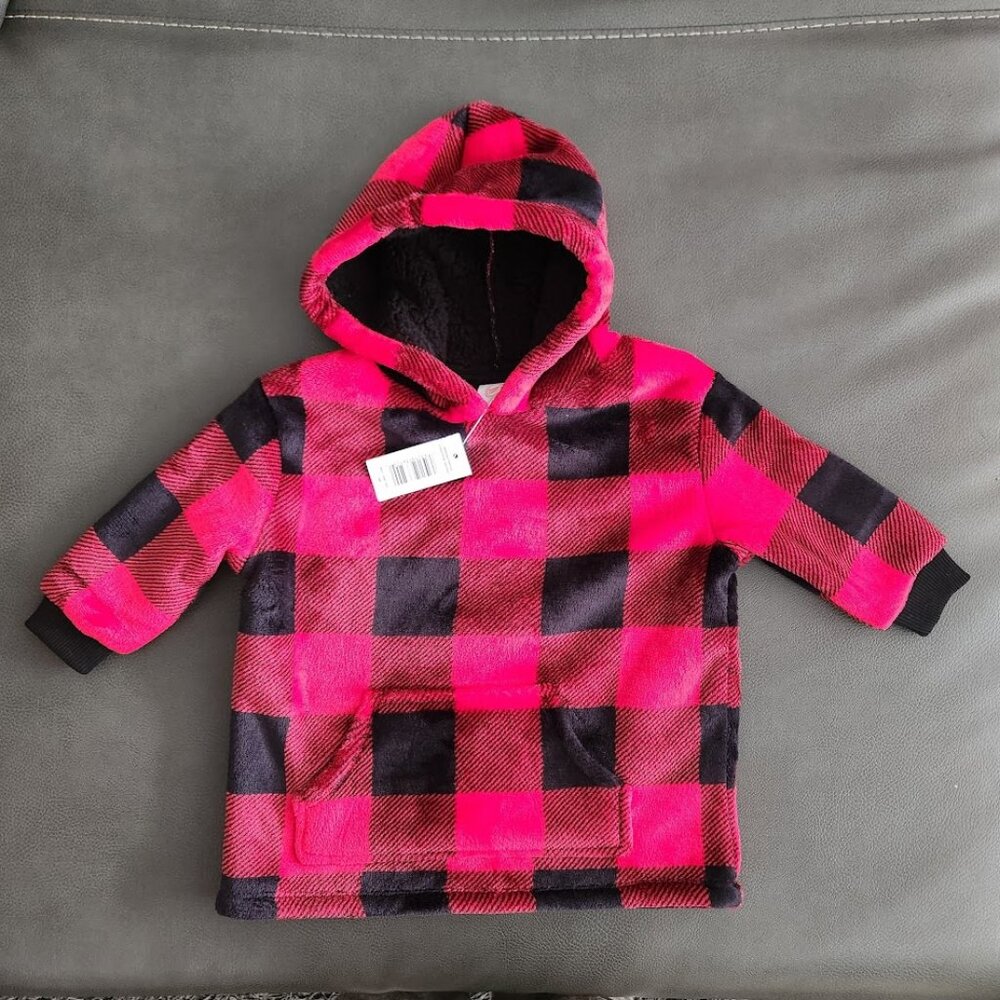 New Size 18M Sherpa Hoodie Sweatshirt sweater plaid 18 months Red Black Toddler
